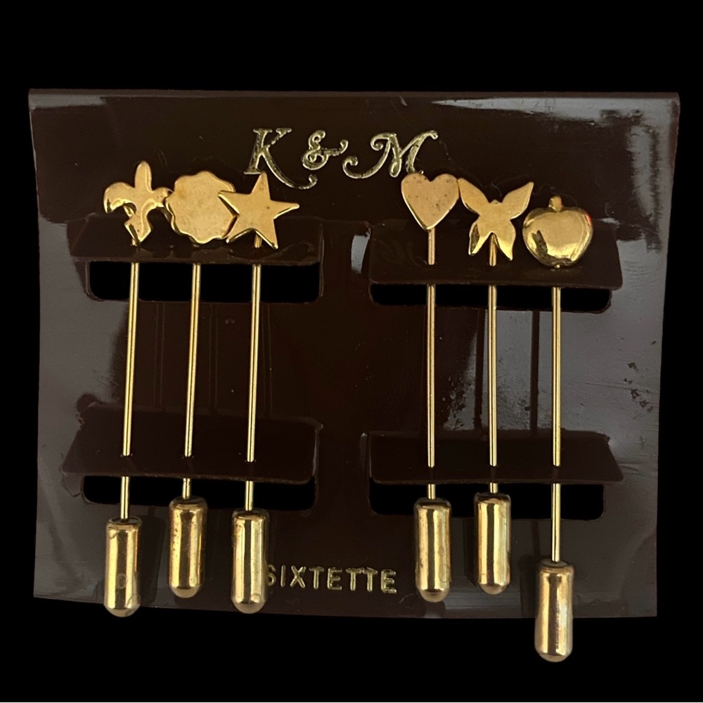 Vintage New (Old) Stock Gold-Tone K&M Sixtette Stick Pins Set